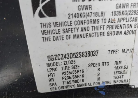 2002 Saturn Vue 4 Cyl z USA, uszkodzony, nr VIN 5GZCZ43D52S838037